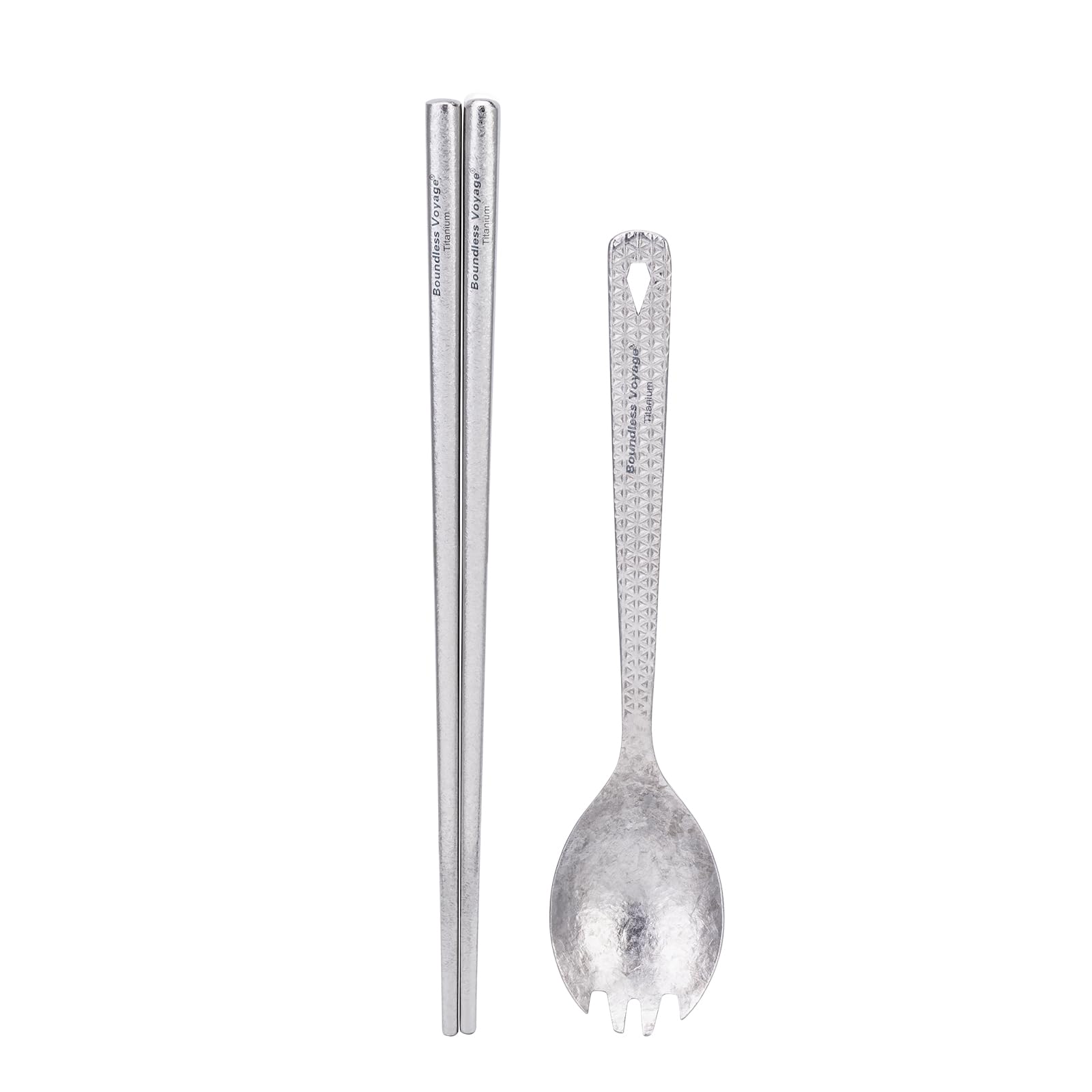 Boundless Voyage Titanium Flatware Chopsticks & Spork Kitchen Utensils Set Reusable Silverware for Lunch Camping School Picnic Workplace Travel Ti1181T+Ti1075T-G (Silver-1 Set)