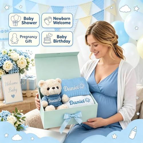 Image of Personalized Baby Blanket with Optional Teddy Bear, Custom Knit Blanket Embroidered with Name, 30x40in Custom Baby Gifts for Boys and Girls, Newborn for Boy /Girl
