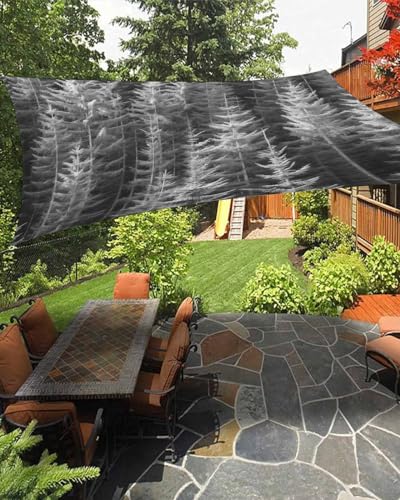 Grey Tree Sun Sail Shades Rectangle Canopy,Sunlight Block Heavy Duty Curved Backyard Shade Cover,Waterproof Sun Shades for Patios Garden Outdoor,6.5'x10' Retro Abstract Forest Contemporary Landscape