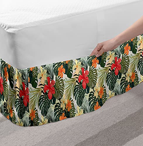Lunarable YET_36020_FULL Leaf Elastic Bed Skirt, Hawaiian Summer Tropical Island Vegetation Leaves Hibiscus Flowers thumb #2