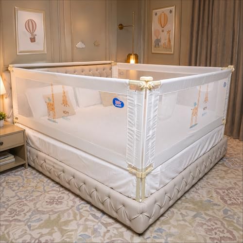 Image of Kids Station 3 Side Premium Bed Rail Guard (6.3ftx6ftx6.3ft / 190cmx180cmx190cm), Bed Railing for Baby Safety, Kids Toddler Bed Protector Side Walls, Adjustable Height, Portable & Foldable (White)