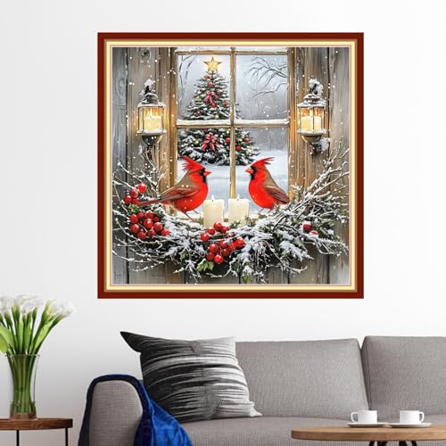 Image of Funxvoot Stamped Cross Stitch Kits for Beginners or Adults Embroidery Starter Patterns | DIY Printed Cross Stitch Kits Needlepoint for Adults or Kids 11CT-Christmas Bird Snow Scene 18x18 inch
