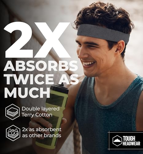 Image of Tough Headwear Terry Cloth Headband - Sweat-Wicking Running Head Band - Basketball Accessories - Headband for Washing Face