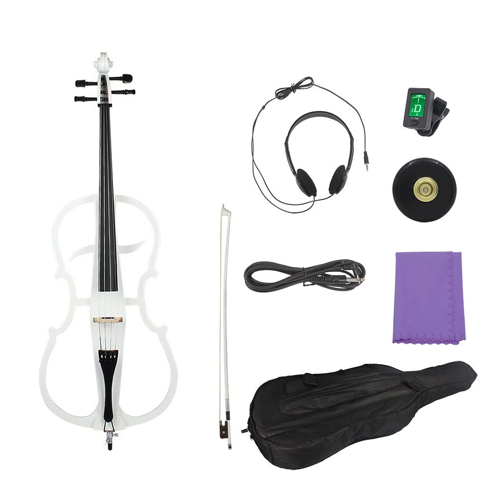 Violoncello elettrico in legno massello 4/4 per principianti adulti con custodia per cuffie con sintonizzatore a ponte ad arco