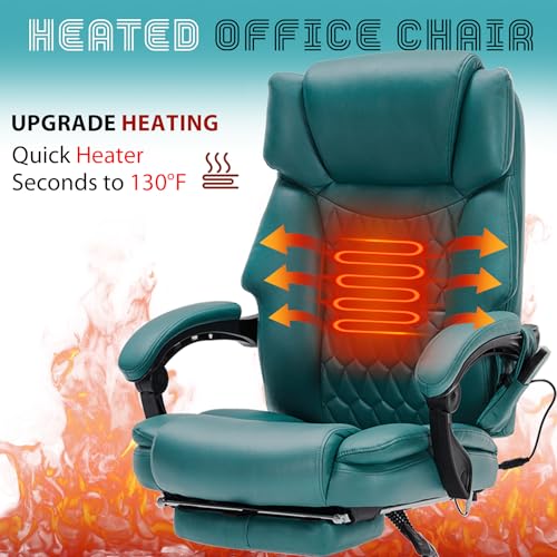 Image of Massage Office Chair with Foot Rest 6 Points Vibration and Heat Home Office Desk Chairs for Heavy People 400lbs Reclining Managerial Chairs Ergonomic Executive Chair (Teal Blue)