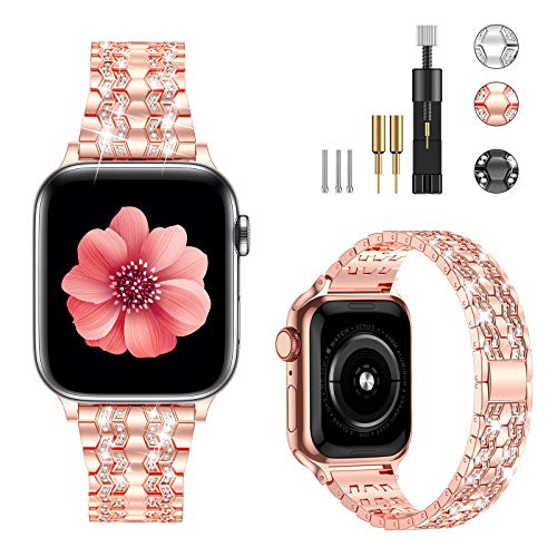 Fitlink Apple Watch Bands Compatible with Apple Watch 38/40/41mm Series 8 Series 7, Dressy Bling Metal Adjustable Apple Watch Bands for Apple Watch 7/6/5/4/3/2/1/SE(38/40/41mm, Rose Gold)