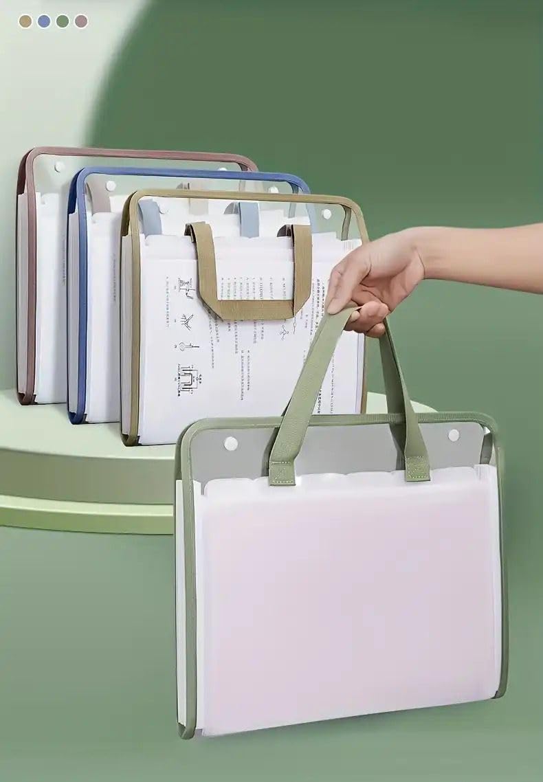 OSDUE 13 Layer A4 Expanding File Folder Bag with Handle | Plastic Document Organizer Carry Case | Button Closure Portable File Holder for Office, School, Travel, Waterproof Bill & Certificate Folder-image-42