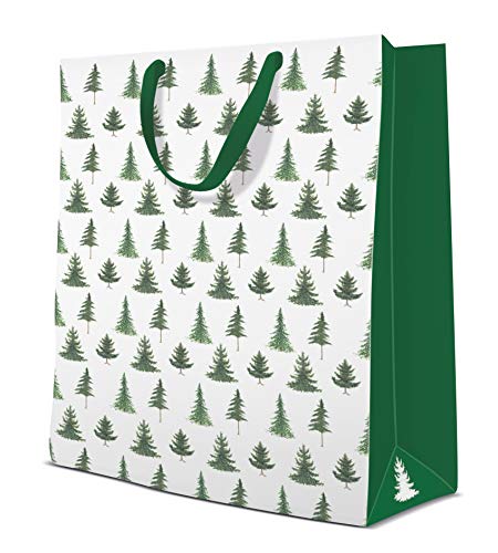 Sac cadeau de Noël avec de grands conifères emballage prestige 30cm