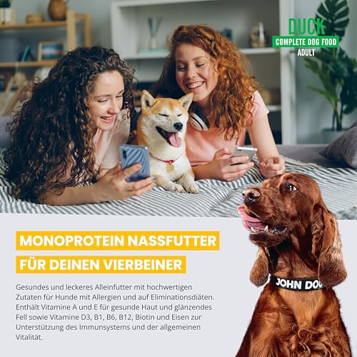 John Dog Hundenassfutter Pure Black Ente - Premium Getreidefreies Hundefutter mit 96% Fleisch - Monoprotein Nassfutter für ausgewachsene Hunde 6 x 800g