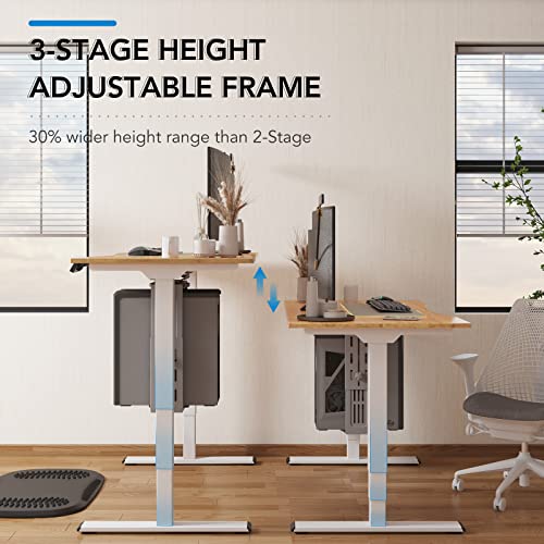 Image of FlexiSpot E6 Bamboo 3-Stage Dual Motor Electric Standing Desk 48 x 24 Sit Stand Up Desk, Holds 220 lbs, Adjustable Height w / Memory Presets, Solid Bamboo Desktop & White Frame, Ships in 2 Boxes