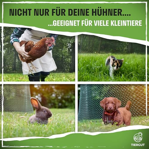 TIERGUT® Hühnerzaun [30m lang, 100cm hoch] - Mobiler Steckzaun für Hühner, Hunde, Kaninchen & Co. - Komplettset mit engmaschigem Zaun und doppelter Befestigung