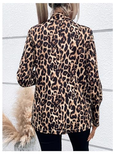 Floerns Women's Leopard Print Long Sleeve Lapel Collar Suit Work Blazer Jacket2