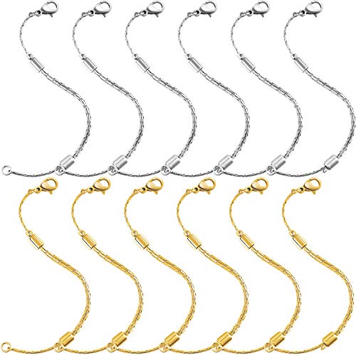 12 Pieces Stainless Steel Chain Extender Adjustable Necklace Extender Chain with Lobster Clasp (Gold, Silver)