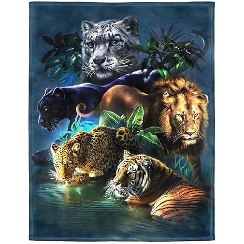HommomH 50"x80" Jungle Animals Blanket Soft Fluffy Fleece Throw for Sofa Bed Tiger Leopard Lion Cover