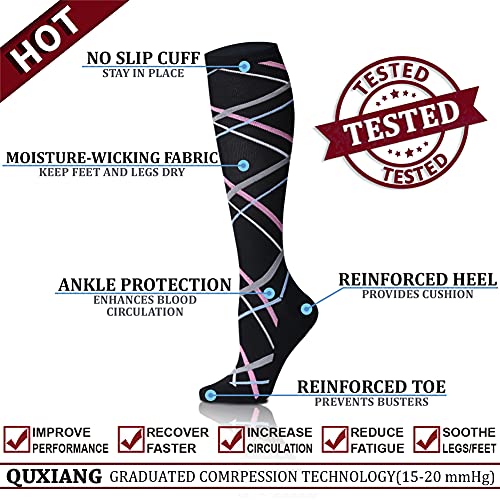 Image of QUXIANG Copper Compression Socks for Women & Men Circulation (8 Pairs) - Best for Running Athletic Cycling - 15-20 mmHg