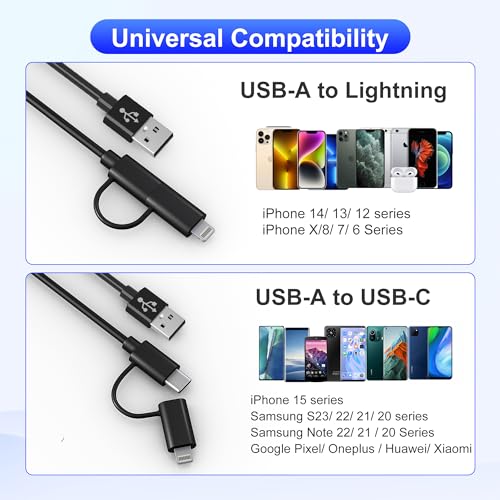 Image of USB to USB-C and Lightning Cable Combo 2 in 1 Coiled Cable Support Apple Carplay & Android Auto [MFi & 3A Fast Charge & Data Sync] Coiled Lightning and USB C Cable for iPhone 17 /16 /15 /14 /13 /12 /Android