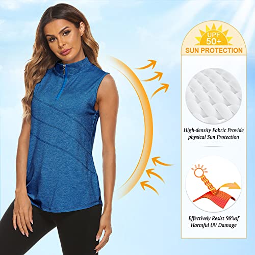 Image of Koscacy Women's Sleeveless Golf Tennis Polo Shirts Zip Up Dry Fit Workout Tank Tops Athletic Shirt