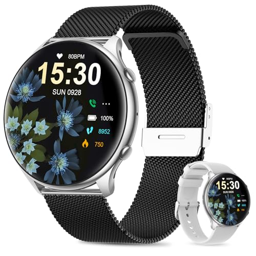 SLOKSFil Reloj Inteligente Mujer con Llamada Bluetooth, 1.39'' Smartwatch/Ciclo Menstrual/Ritmo Cardíaco/Monitor del Sueño/Pedómetro/IP67 Resistente Agua/para iOS Android (Negro Plata)