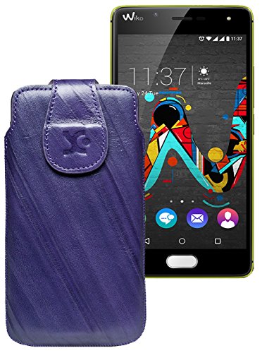 Suncase Étui de protection en cuir pour Wiko U Feel Prime Violet foncé délavé