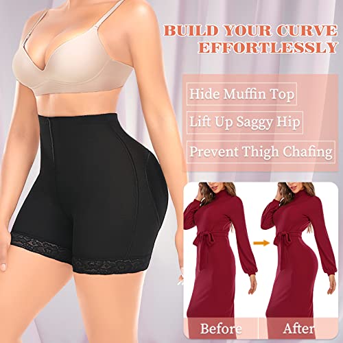 Image of Ganado Butt Lifter Padded Underwear for Women Seamless Booty Pads Panties Butt Enhancer Shapewear Lace Boyshorts(#2 Black-high waisted,X-Small)