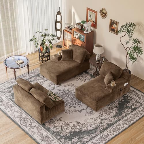 Image of Homall 142 inch Boneless Couch, Modular Sectional Sofa, No Assembly Required, Memory Foam Filling, Corduroy U-Shaped Sofa, Movable Multi-Person Couch for Living Room (Brown)
