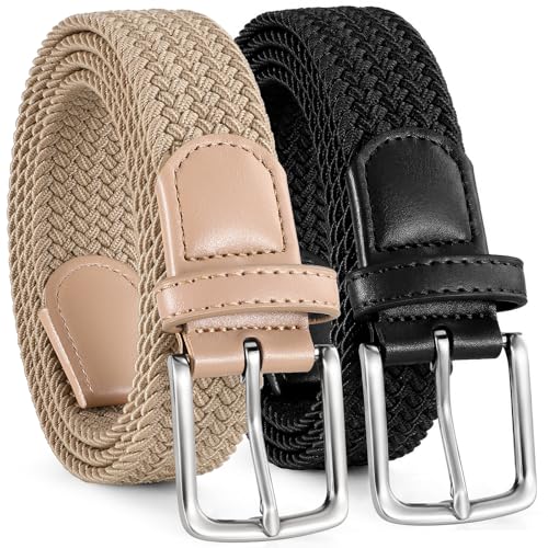 Image of BELTROAD 2 Pack Woven Braided Stretch Belt for Golf, Elastic Belts for Men, Casual Belt Men for Pants Jeans Shorts