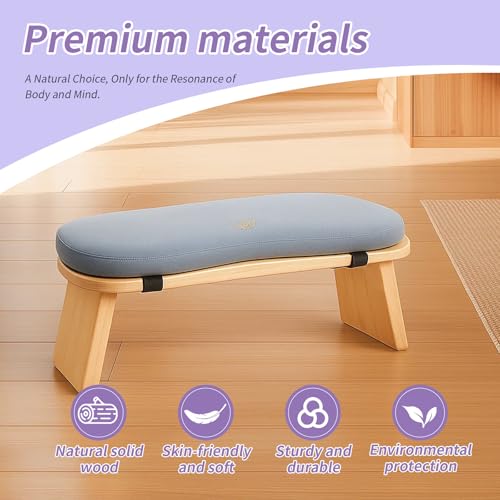 Bamboo Meditation Bench, Folding Meditation Stool with Velvet Cushion & Carry Bag, Seiza Prayer Stool, Kneeling Meditation Bench for Yoga, Mindfulness & Zen Practice - Image 4