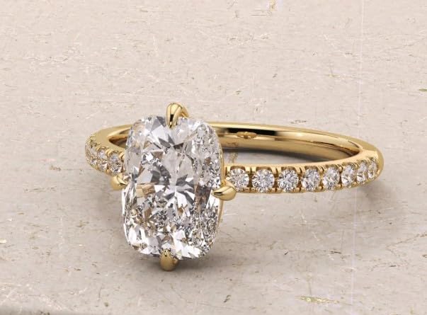 Elegant 2.5 Carat Elongated Cushion Cut Diamond Ring with Hidden Halo & Pavé Accents,14K Gold Plated,Wedding Ring For Women,Gifted For Her,Size 3-14.
