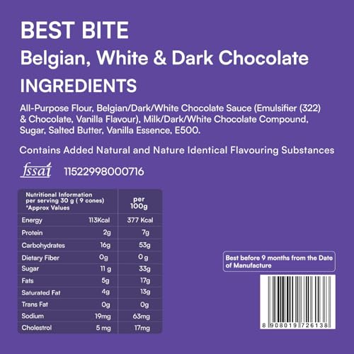 Image of Nova Nova | Best Bites Choco Filled Cones | Classic Chocolate Flavours (Belgian, White & Dark Chocolate) - All in one pack (100g) | 100% Eggless