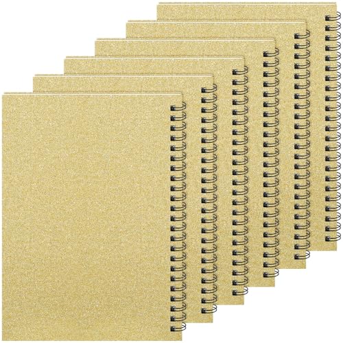 Image of Yahenda 6 Pcs Spiral Notebooks,1 Subject,Wide Ruled, Glitter Gold