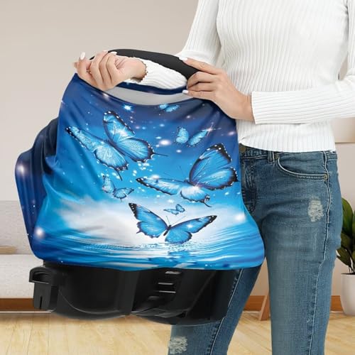 Image of Car Seat Cover Baby Blue Butterfly Breast Feeding Covers for Women - Multi Use Baby Stroller and Carseat Cover, Soft Breastfeeding Covers