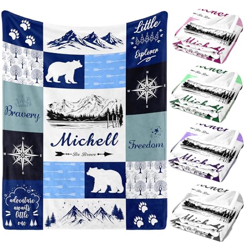 Image of Personalized Baby Blanket with Name, Custom Name Blanket for Kids Soft Flanne Blankets in Easter Personalized Baby Gifts for Infant Newborn Shower (Mountain)