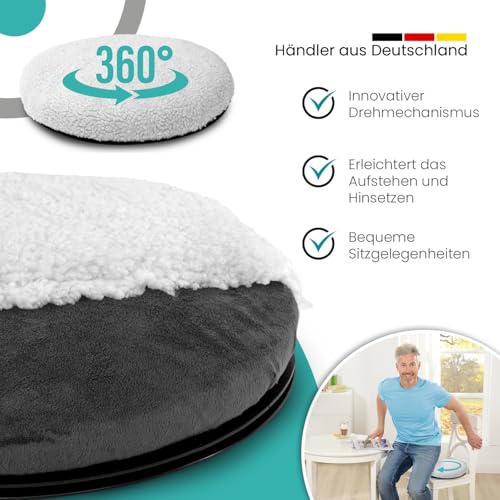 ELONEO Drehkissen für Autositz, Drehsitz für Senioren, Einstiegshilfe/Ausstiegshilfe, Inkl. Zusatzbezug, rutschfest, Belastbar bis 150 Kg, Für Auto Sofa Sessel Stuhl (Ø 39, 1 STK.)