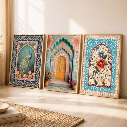 Image of kotart Paintings Home Decoration For Living Room Bed Room Hotel Wall Decor Digital Reprint | Indian Traditional Madhubani Wall Art Painting With Frame Set of 3 (13X17 inch)