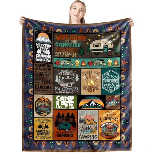 Camping Decke Camping Geschenke, Geschenke für Camper, Camping Deko Wohnmobil Camping Zubehör Winddicht Reisedecke Ultraleicht Warm 150 x 130CM, Geschenke für Camper Liebhaber