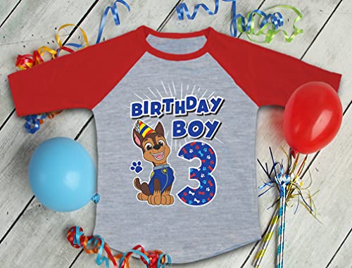 Image of Tstars Paw Patrol Rubble 3rd Birthday Baseball Tee Toddler Boy 3 /4 | Soft raglan Rubble digging tee for turning three; great for 3rd birthday, construction party, photo gift