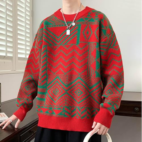 Cambkatl Men's Geometric Print Sweaters - Loose Fit Crewneck Graphic Soft Knitted Pullovers Long Sleeve Jumper Tops3