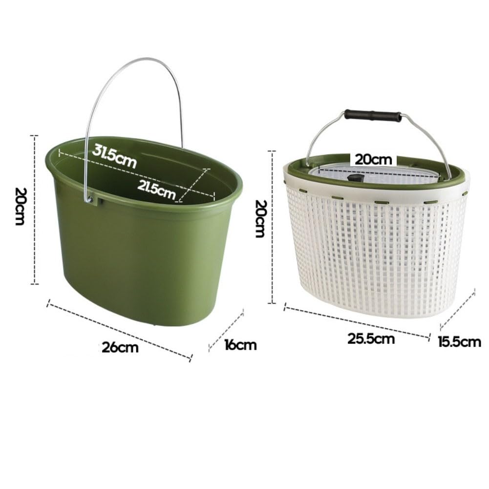 Secchio da pesca 2 in 1, design a doppia parete e inserto con colino, robusto secchio da pesca in polipropilene con manico, per pesci vivi, impermeabile e resistente agli urti, 33 x 23 x 23
