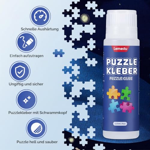 Lemeitu Puzzlekleber 2er-Pack (2 x 120 ml) – Schnelltrocknend & glasklar für 1000-3000 Teile | PVA-Kleber wasserbasiert & geruchsfrei… – Ansicht 3