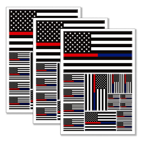Image of QQSD Thin Red and Blue Line American Flag Sticker Police Firefighter Decal in Multiple Sizes - Honoring Law Enforcement Officers, 3 Pack, 11.7 x 8.3 Inches