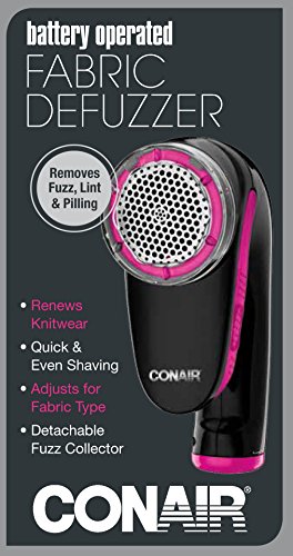 Image of Conair CLS1BP Battery Operated Fabric Defuzzer Shaver, Black /Pink