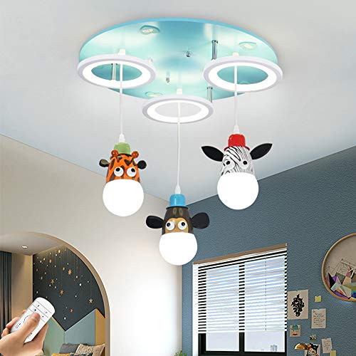 Preisvergleich Produktbild LED Kinderzimmer Pendelleuchte Dimmbar Junge Mädchen Schlafzimmer Lampe Cartoon Kleine Tiere Design Kinderlampe mit Fernbedienung Modern Kinderzimmer Hängeleuchte, Rund Ring Deckenleuchte, 54W