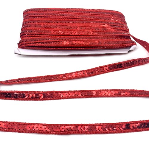 DHER Cinta decorativa de lentejuelas de 25 metros de largo, Cinta de lentejuelas brillantes Cinta de lentejuelas planas cinta de lentejuelas de 12 mm, adorno de lentejuelas colorida (Rojo)