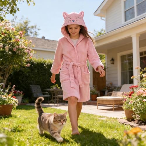Image of V.&GRIN Girls Fleece Hooded Robe, Soft Unicorn Bathrobe for Kids 5-14 Years