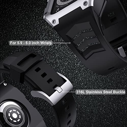 Gelishi Band Compatible With Apple Watch Band Series 7 & Series 8 45Mm, Men Rugged Case Bumper Heavy Duty Stainless Metal Cover With Tpu Sport Band Strap Shockproof, Silver #TOP4