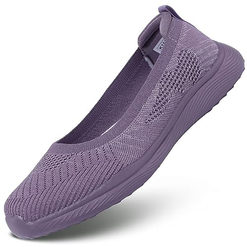 Womens Slip on Loafer Shoes Ladies Flats Dress Clothes Shoes Ballet Nurse Walking Sneakers Mesh Soft Sole Lightweight Purple