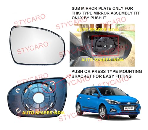 Image of orvm Right Driver Side Rear View Mirror Glass Plate for Hyundai I20 2ND GEN ACTIVE, I20 2ND GEN ELITE, I20 2ND GEN F /L ELITE 2015-2019 Model