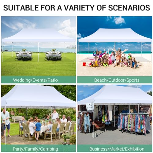 Image of COBIZI 10x20 Pop Up Canopy with 4 Sidewalls, Conical Party Tent 10x20 with 3 Adjustable Height Waterproof, UV-Resistant with Carry Bag, Sandbag, Stake, Ropes for Parties, Commercial (Frame Upgraded)