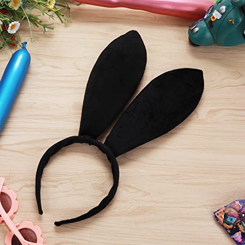 Sibba Kaninchen Ohren Stirnband Plüsch Hasenohren Haarreif Weihnachten Hase Haarbänder Krawatte Bunny Ear Cosplay Kostüm Set Karneval Ostern Party Zubehör Mädchen Erwachsene Kinder Geschenke Schwarz