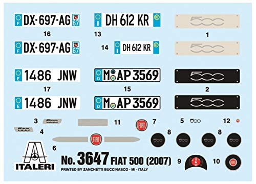 ITALERI 3647S - 1:24 Fiat "500" (2007), Modellbau, Bausatz, Standmodellbau, Basteln, Hobby, Kleben, Plastikbausatz, Unlackiert – Bild 7